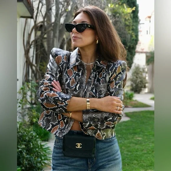 Veronica Beard Fulham Cropped Vegan Faux Leather Snakeskin Jacket - Picture 2 of 8